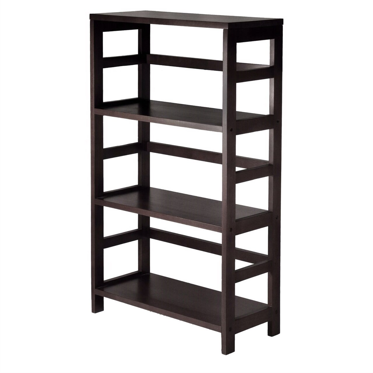 Wide 3-Shelf Modern Espresso Wood Ladder-Style Shelving Unit Solid Composite Wood Storage Display
